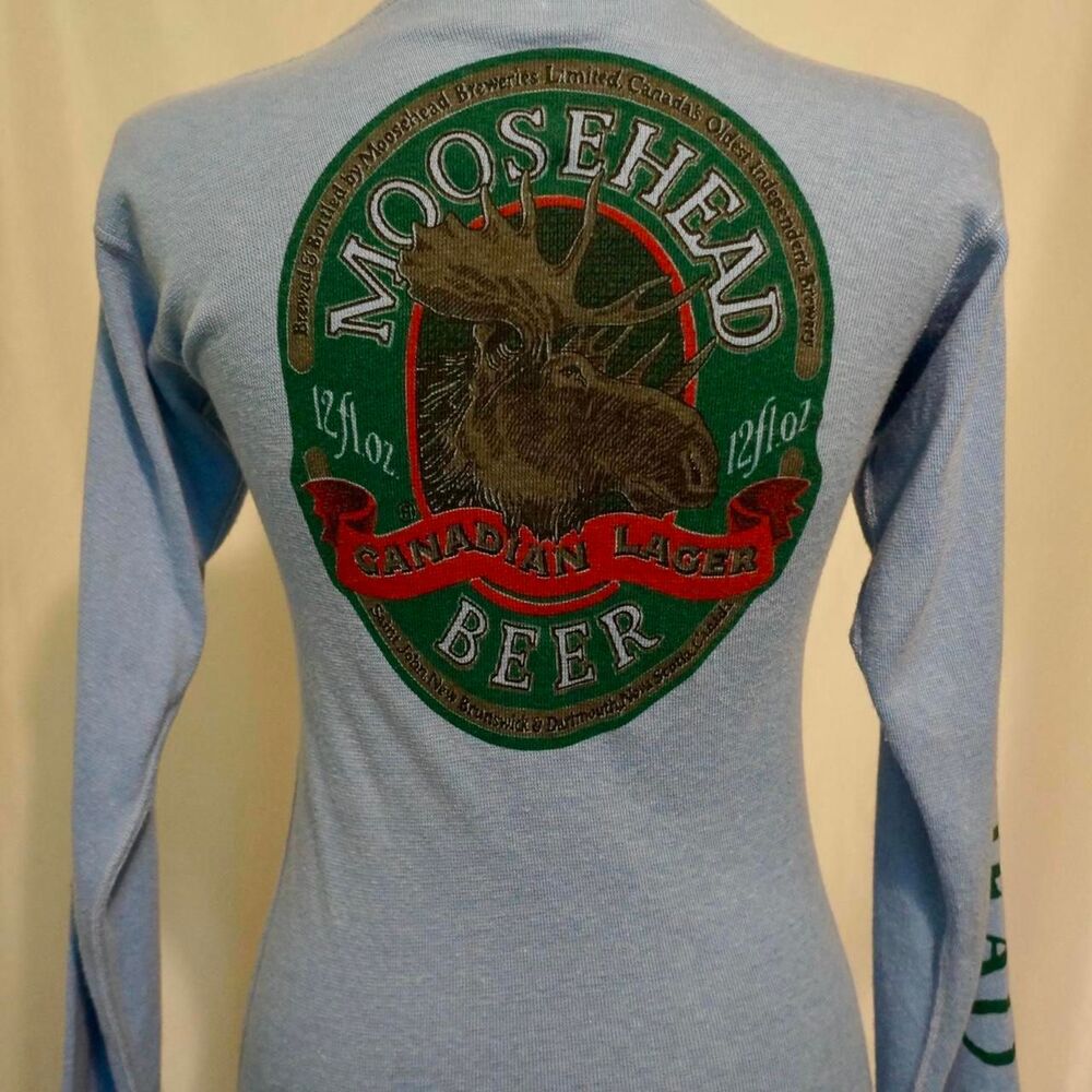 Moosehead Beer Long Sleeve Henley Button Up Top